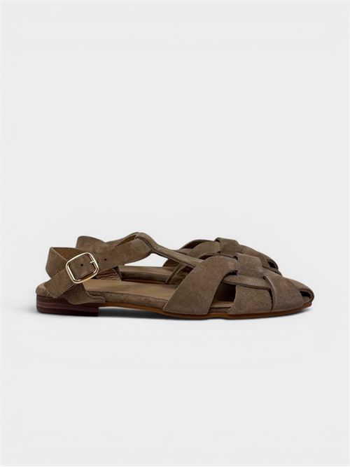 Sandalo flat in suede sughero con intreccio frontale IL LACCIO | PNG18SUEDESUGHERO